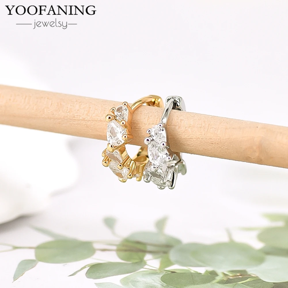 Фото YOOFANING Серьги-кольца из серебра 925 пробы с белыми цирконами, роскошные женские украшения для свадьбы. №4