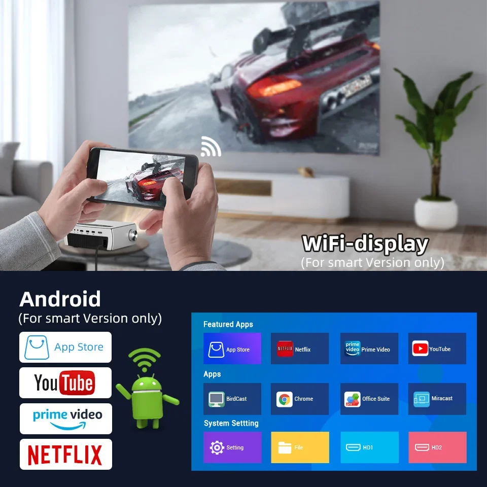 BYINTEK K18 проектор Full HD 1080P ЖК-дисплей Smart Android WIFI светодиодный домашний кинотеатр