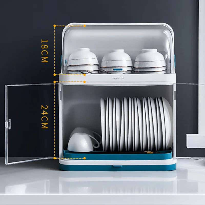 

2023 Year AOLIVIYA Kitchen Dish Storage Rack Double Layer with Lid Plastic Tableware Drain Storage Box Dust-proof and Insect-pro