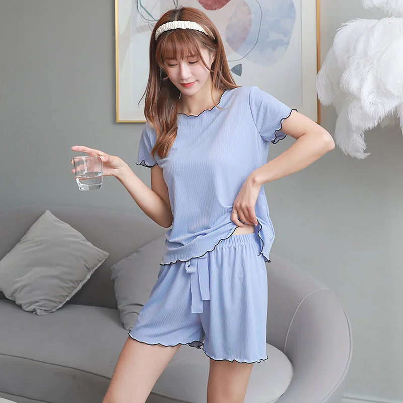 Ice Silk Pajamas Women's Summer Hot Sale Plus Size Shorts Pajamas Girls Home Clothes Cartoon Sweet And Cute Women's Pajamas Set