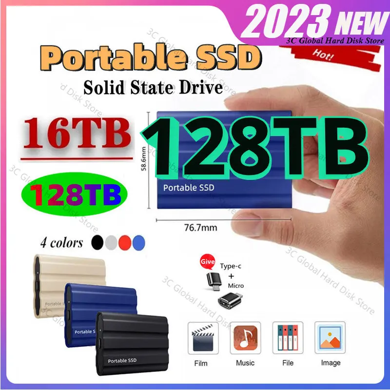 SSD External 2TB Mobile Solid State Drive Flash 1TB TypeC USB3.1 128TB Mini Slim Hard Disk Transfer Flash Memory Device hdd