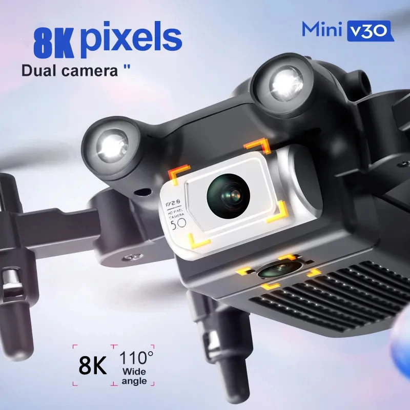 Мини-Дрон V30 с двойной камерой 4 ДРК 8K HD FPV 5-сторонний обход препятствий 1080P антенна