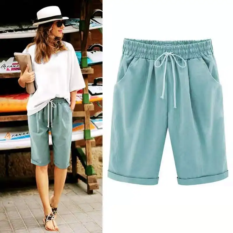 2023Womens Casual Shorts Summer Bermuda Biker Short Pants Solid Color Female Clothing Bottoms Ladies Shorts for Women 6XL