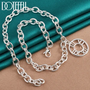 DOTEFFIL 925 Sterling Silver Roman Numeral Circle 18 Inch Chain Necklace For Man Women Wedding Engagement Fashion Jewelry