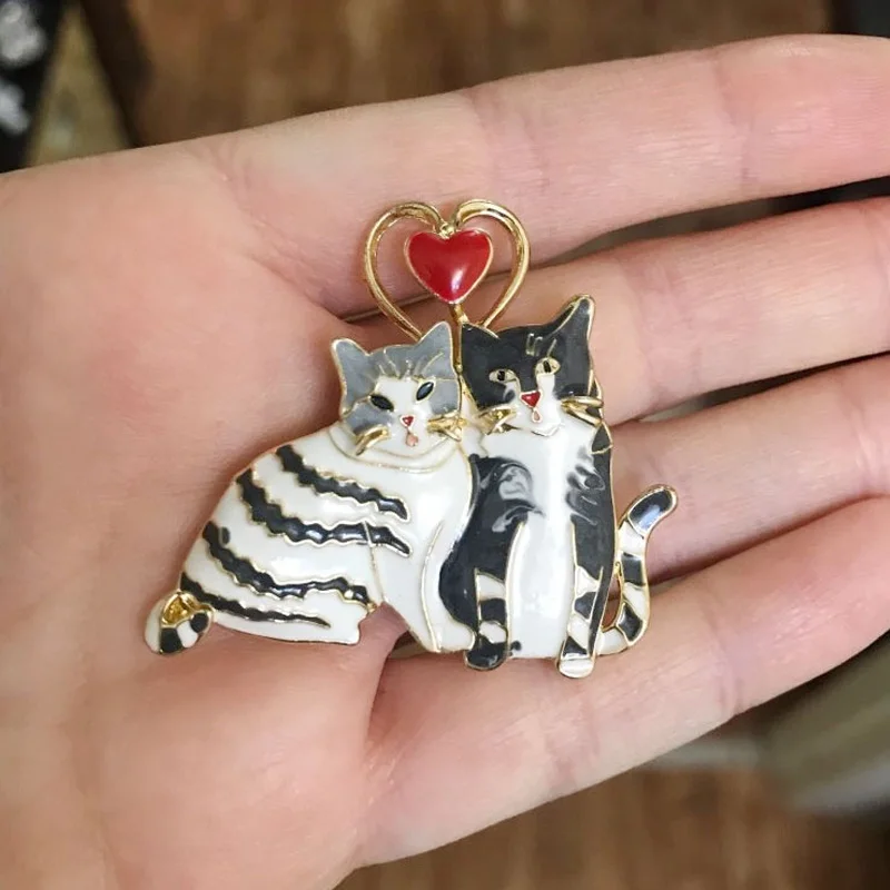 Эмалированная любовь броши-кошки для женщин милая полоса парные кошки животные Вечерние Повседневная брошь булавки подарки