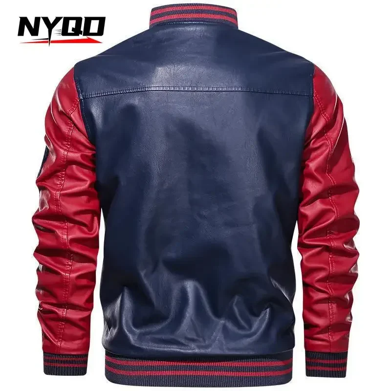 Мотоциклетная цветная куртка из искусственной кожи мужская повседневная с