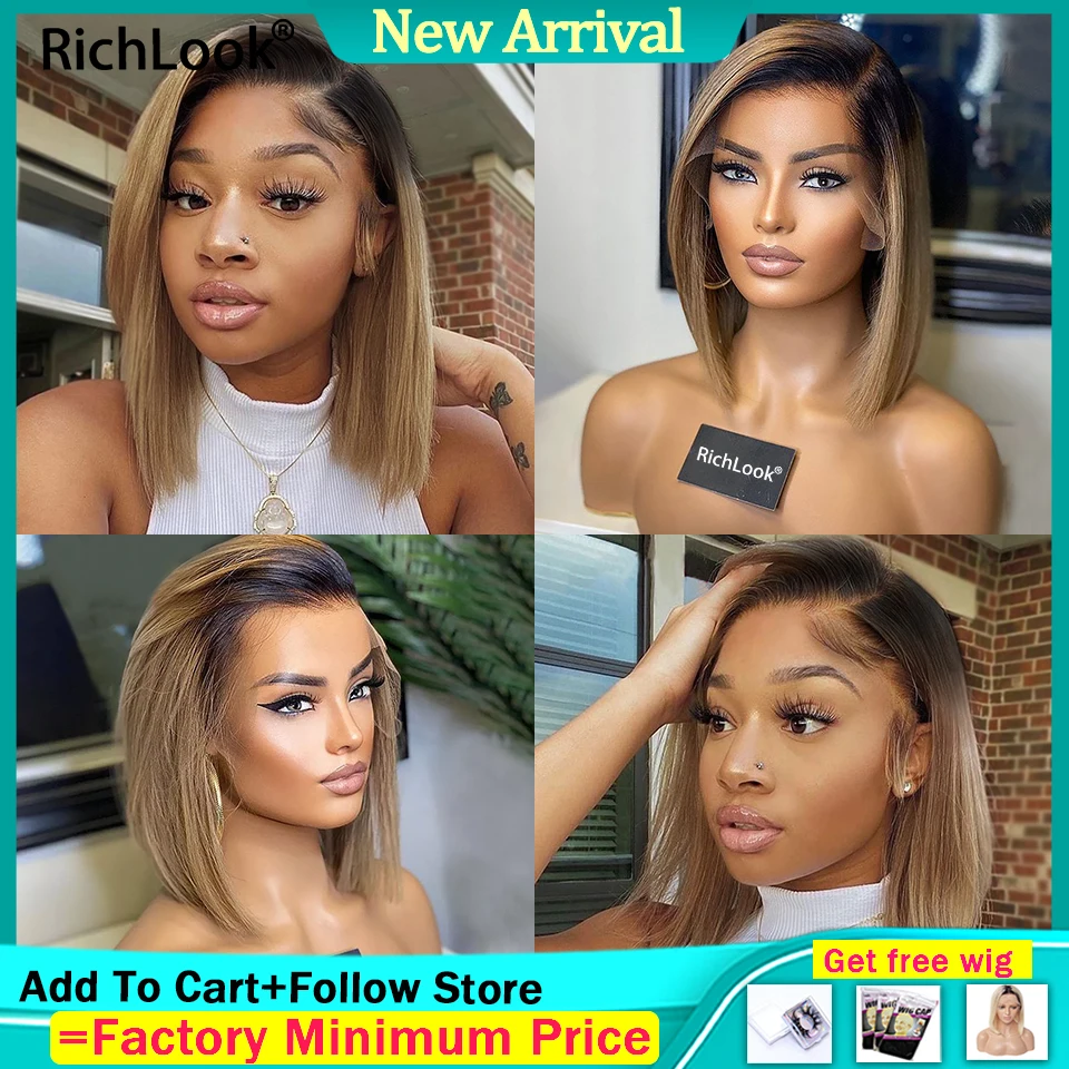 

Short Bob 1B Brown Colored Brazilian Human Hair Lace Frontal Wigs For Women Blonde Lace Front Wig Pixie Cut Natural High Density