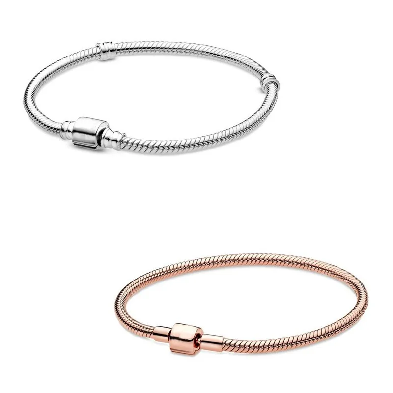 

Original Moments Barrel Clasp Snake Chain Bracelet Bangle Fit Women 925 Sterling Silver Bead Charm Fashion Jewelry