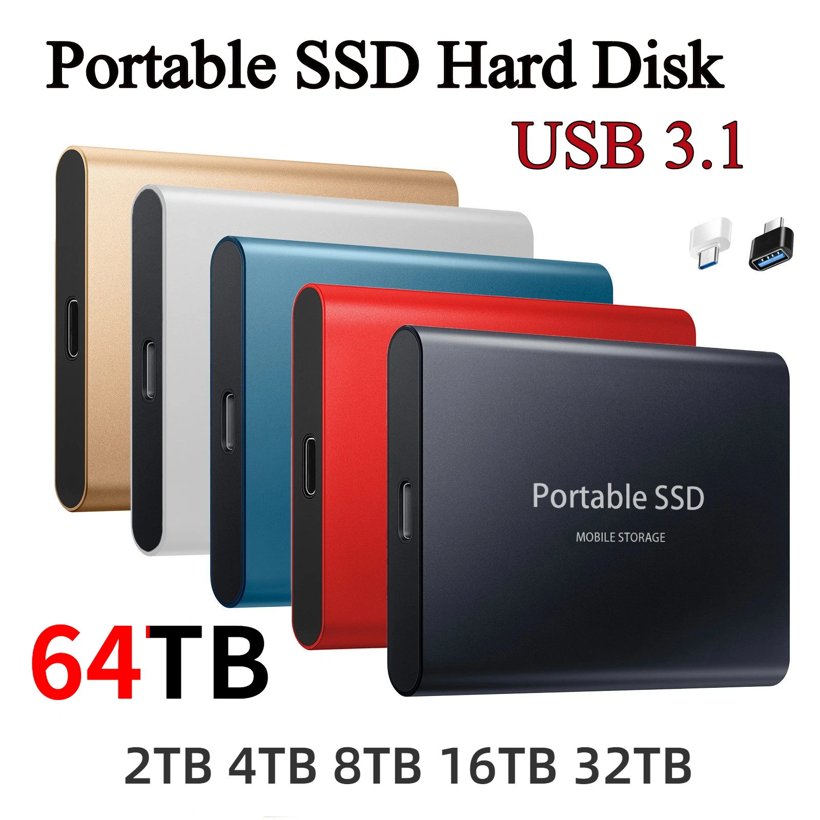 Portable SSD Type-C USB 3.1 8TB 16TB 32TB SSD Hard Drive 2TB 4TB External SSD M.2 for Laptop Desktop SSD Flash Memory Disk