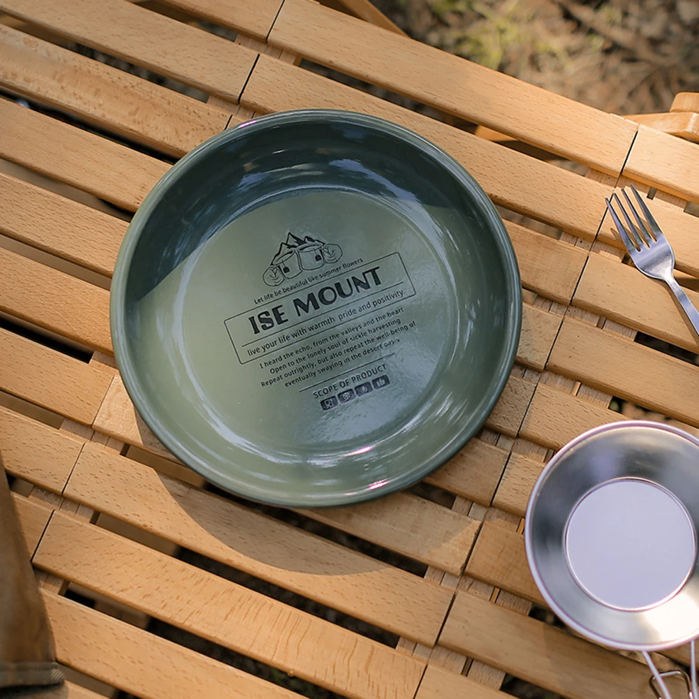 

Camping Dinner Plate Round Enamel Large Capacity Camping Picnic Food Container Outdoor BBQ Tableware Food Fruit Dish Plates