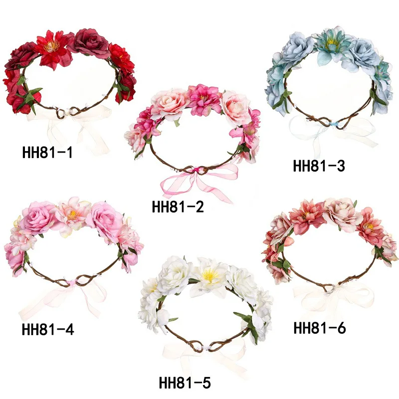 

Women Wedding Floral Rose Headband Charm Flower Tiara Party Brid Garland Princess Wreath Girls Crown Headdress Hair Accessories