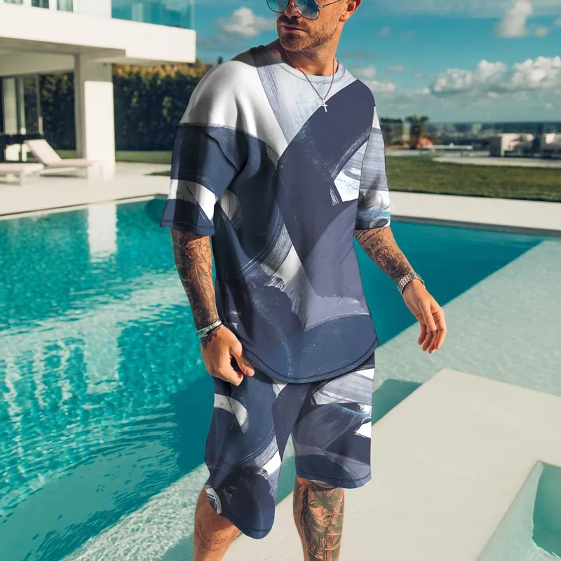 Summer Men's Outfit T Shirt Set Fashion 2 Piece Streetwear 3D Printed Sports Beach Short Sleeve Shorts Sportswear