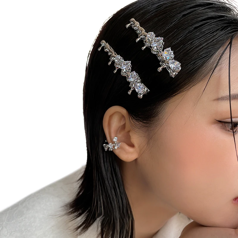 

2022 New Rhinestones Hair Clip Irregular Water Droplets Shining Duckbill Clip Accessories for Women Girls Headwear Hairstyle VCH