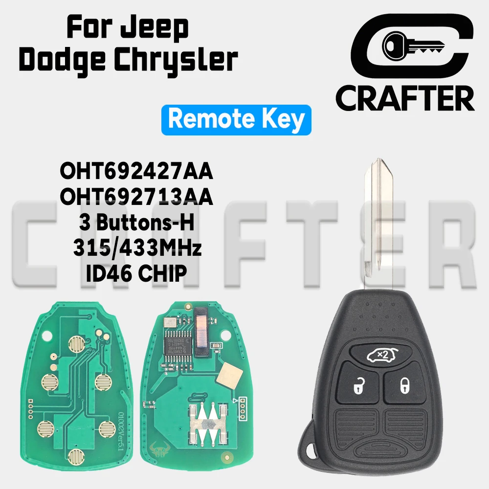

Ключ Crafters OHT692427AA/OHT692713AA 315/433 МГц 7941 Автомобильный дистанционный ключ для Chrysler Jeep Wrangler Grand Cherokee Dodge от 2 до 6 кнопок.