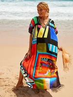 New Cover-up Bohemian Dress Print Multicolor Beach Style Kaftan Swimsuit Cover Up Maxi Dress Robe De Plage 2022 Tunic For Beach