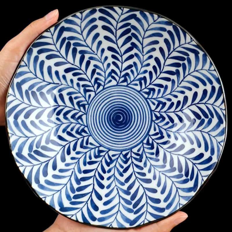 

8/9 Inch Vintage Blue and White Ceramic Dinner Plates Japanese Food Plate Breakfast Dish Noodles Fruit Salad Tray Home Tableware