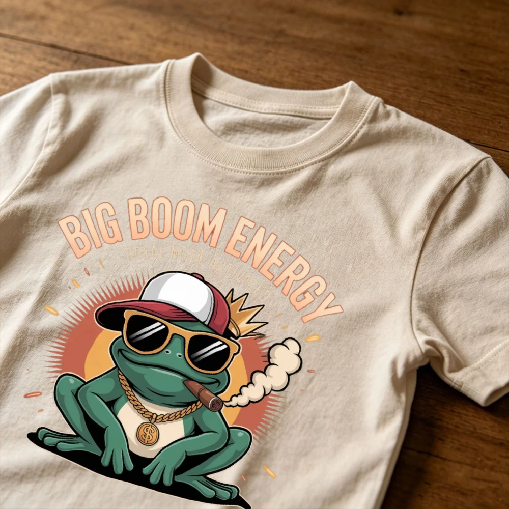 Фото Футболка с графическим принтом Big Boom Energy Cool Gangster Frog, хлопковая повседневная футболка, забавные топы в стиле хип-хоп с животными, подарок для любителей лягушек №3