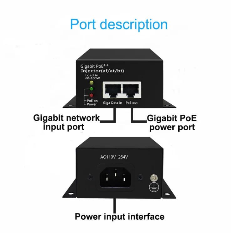 Фото Мощный гигабитный Инжектор POE ++, источник питания 30 Вт/60 Вт/90 Вт (af/at/bt) для IP-камеры №3