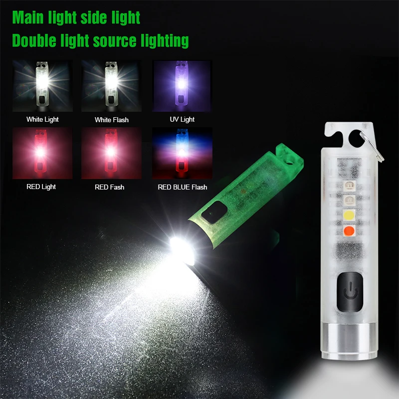 

Mini Keychain Flashlight Portable LED Torch Pocket Flashlight Rechargeable Outdoor Camping Hiking Emergency Light Warning Lamp