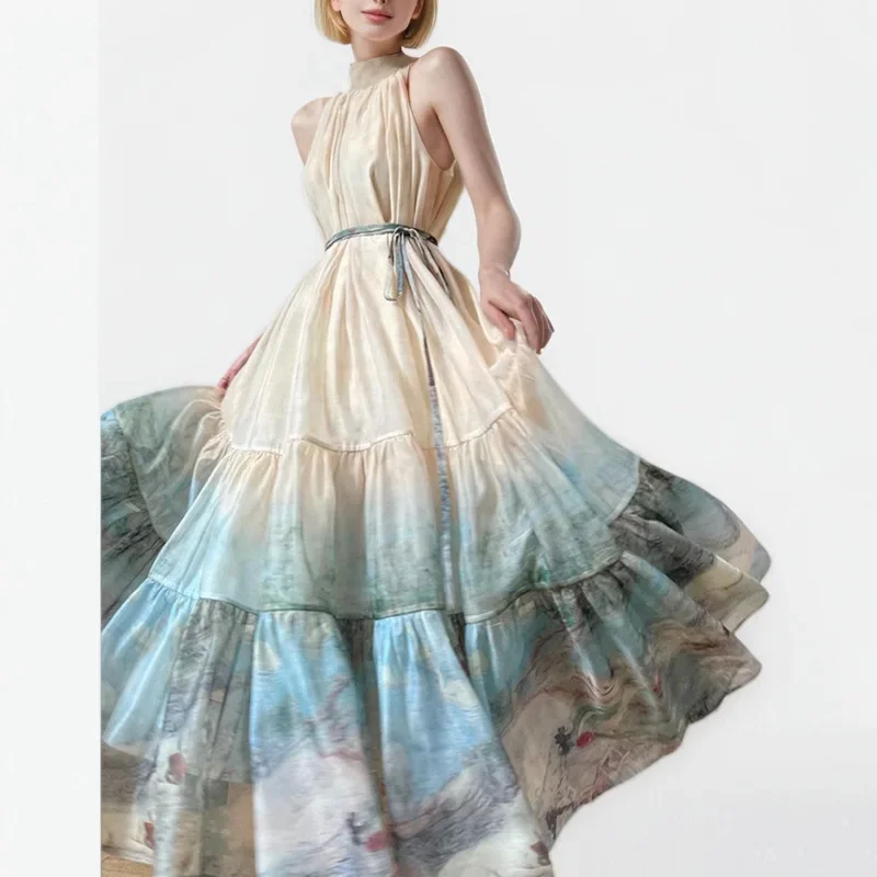 Элегантное платье без бретелек с принтом во французском стиле женское летнее