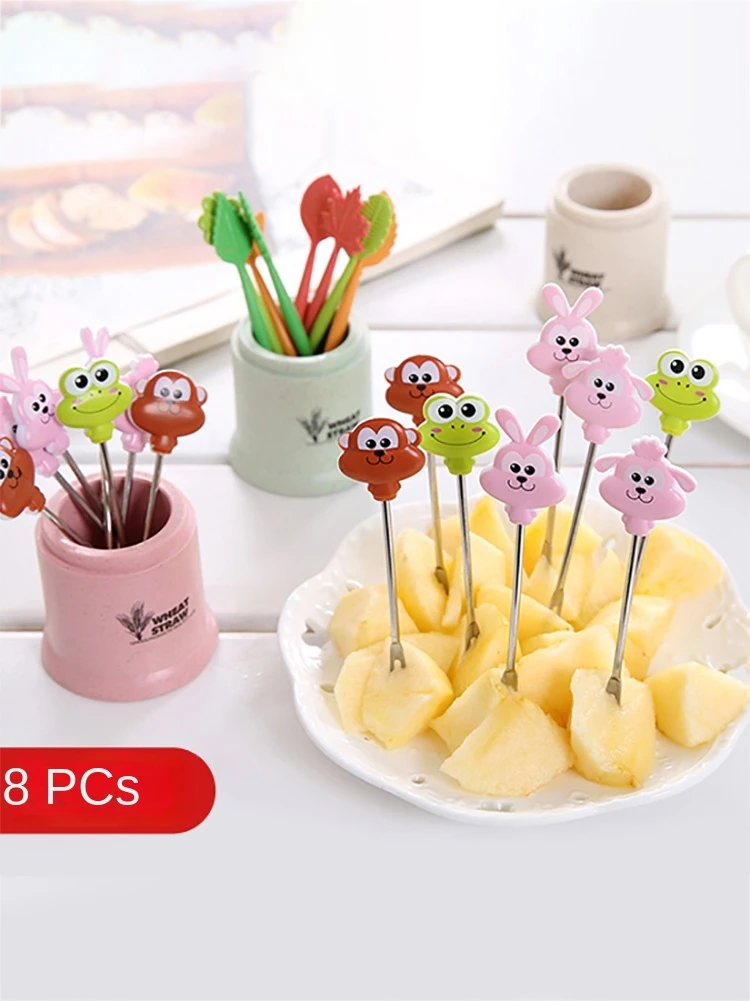 

Creative Cartoon Fruit Fork Set Ceramic Stainless Steel Small Fork Sweet Mouth Fork Cute Portable Fruit Toothpick Cake Fork