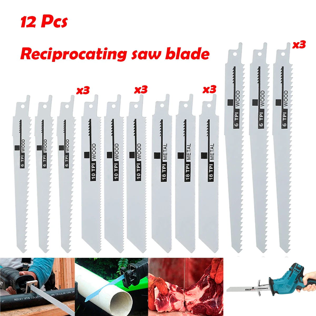 12Pcs Reciprocating Jig Saw Blades Saber Saw Handsaw Blade Cutting Wood For Bosch Makita Dewalt  Electrical Tools Accessories