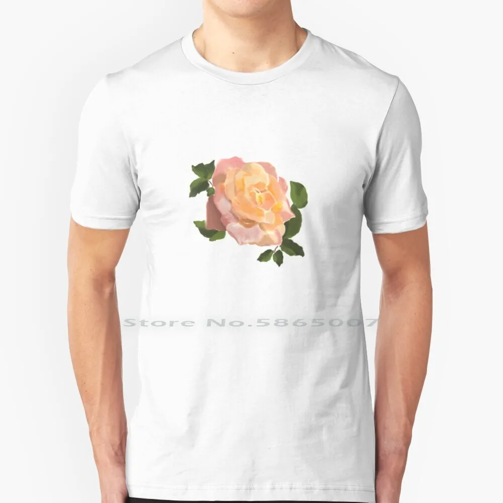 

A Rose Is A Rose T Shirt 100% Cotton Rose In Bloom Leaves Floral Peach Pink Yellow Green Big Size 6xl Tee Gift Fashion