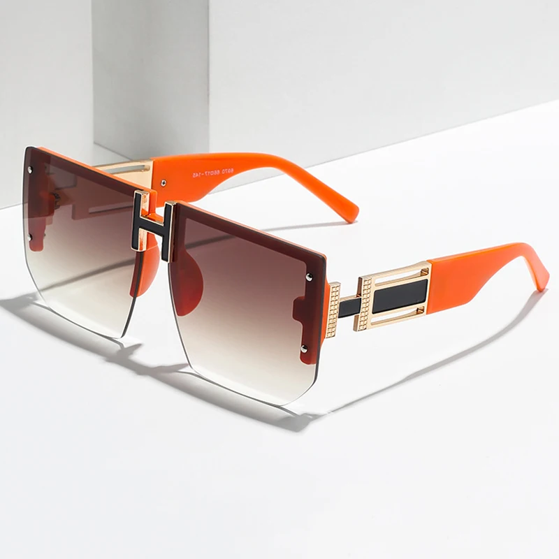 2023 Luxury Brand Designer Rimless Oversized Sunglasses Women Men Fashion Vintage Square Flat Top Sun Glasses Shades UV400