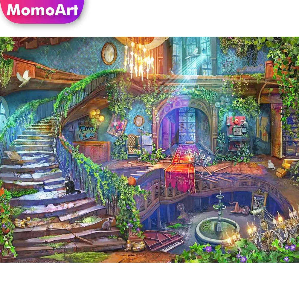 

MomoArt DIY Вышивка дом стразами новое поступление, мозаика, цветок, картина, мультфильм, хобби ручной работы