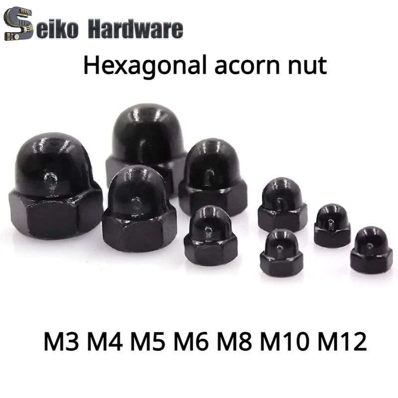 M3 M4 M5 M6 M8 M10 M12 никелированные/черные оцинкованные шестигранные колпачки из углеродистой стали, гайки, Купольные колпачки, гайки, шестигранные колпачки, гайки