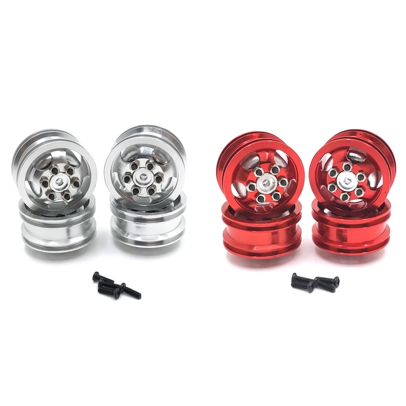 

2 Set Metal Wheel Rim Hub For WPL C14 C24 C34 B14 B24 Q61 Q62 4X4 4WD 1/16 RC Truck Car Parts,Red & Silver