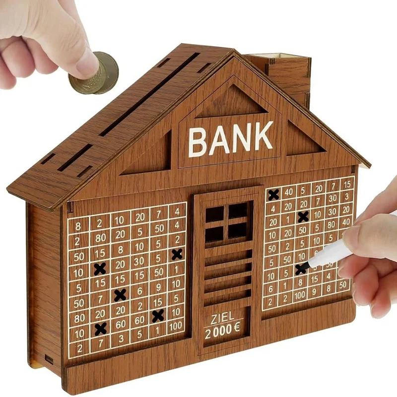 Деревянная копилка для взрослых и детей со счетчиком денег Оловянная