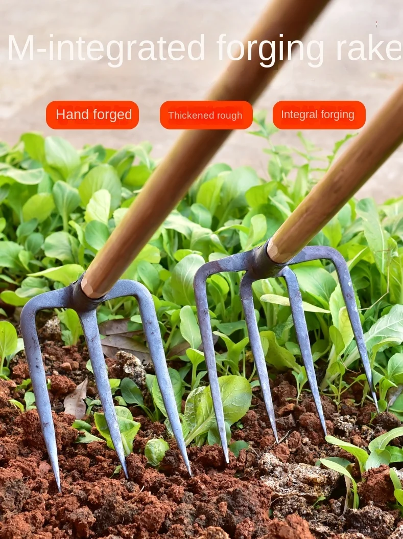 

Gardening Rakes Loose Soil Rake Farm Tools Three-Tooth Rake Iron Rake Agricultural Tools Hoe Digging Soil Trident Rake Iron