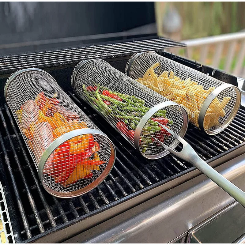 

20cm/30cm Grate Outdoor Round BBQ Campfire Grid Stainless Barbecue Rack Cooking Grill Family Travel Camping Picnic Cookware Easy