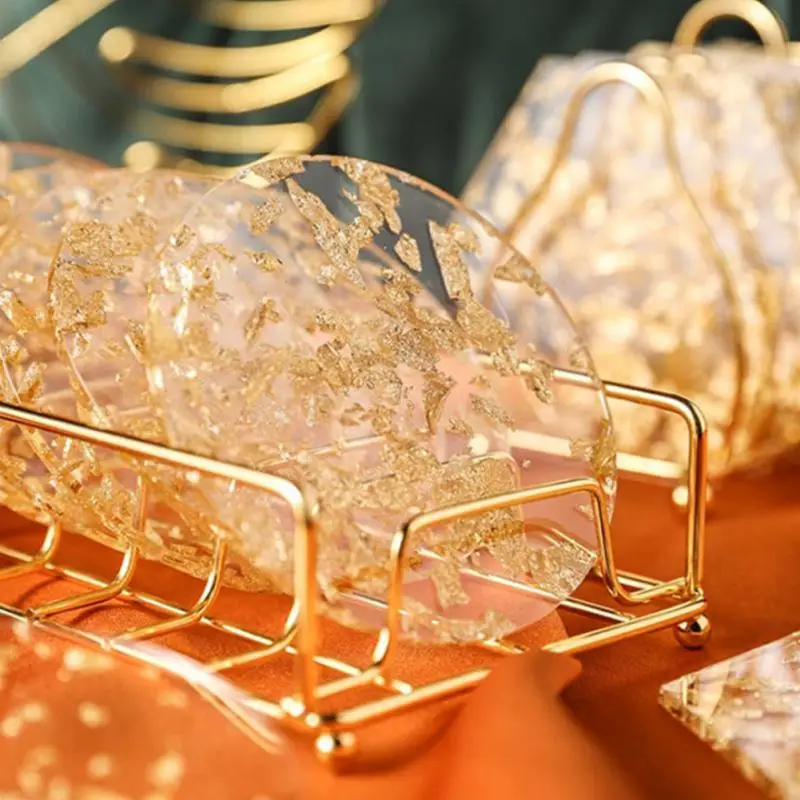 

Table Mat Placemat Cup Coaster Acrylic Gold Foil Insulation Coaster Pads Holiday Party Wedding Restaurant Table Mats Home Decor