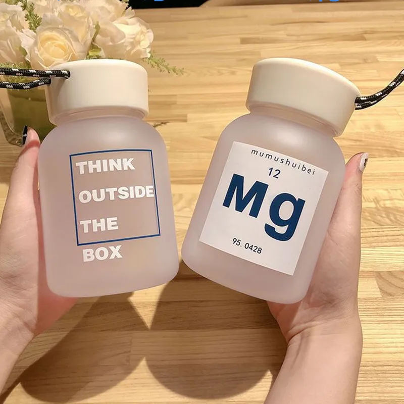 

600ml Transparent Plastic Water Bottles Creative Frosted Water Bottle with Portable Rope Travel Tea Cup