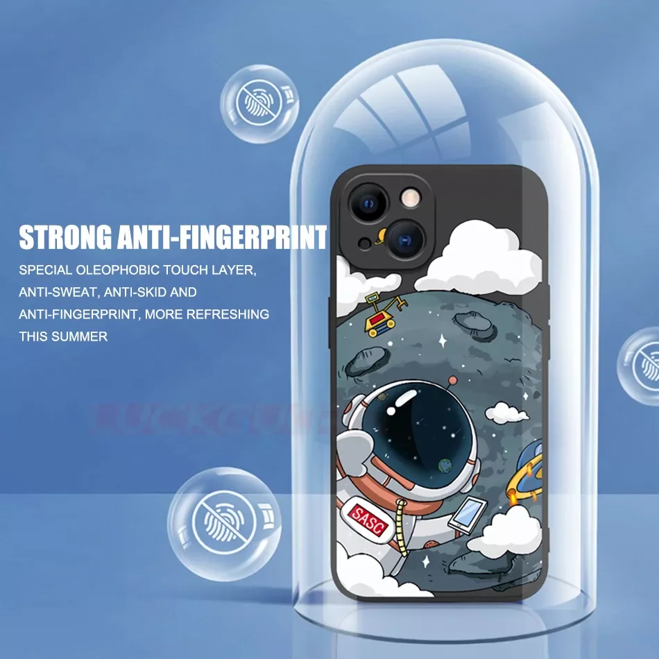 

2022 Trend Cartoon Cute Astronaut Case For iPhone 13 12 11 14 Pro Max XR XS X 7 8 6 Plus Mini Silicone Bumper Hand Lanyard Cover