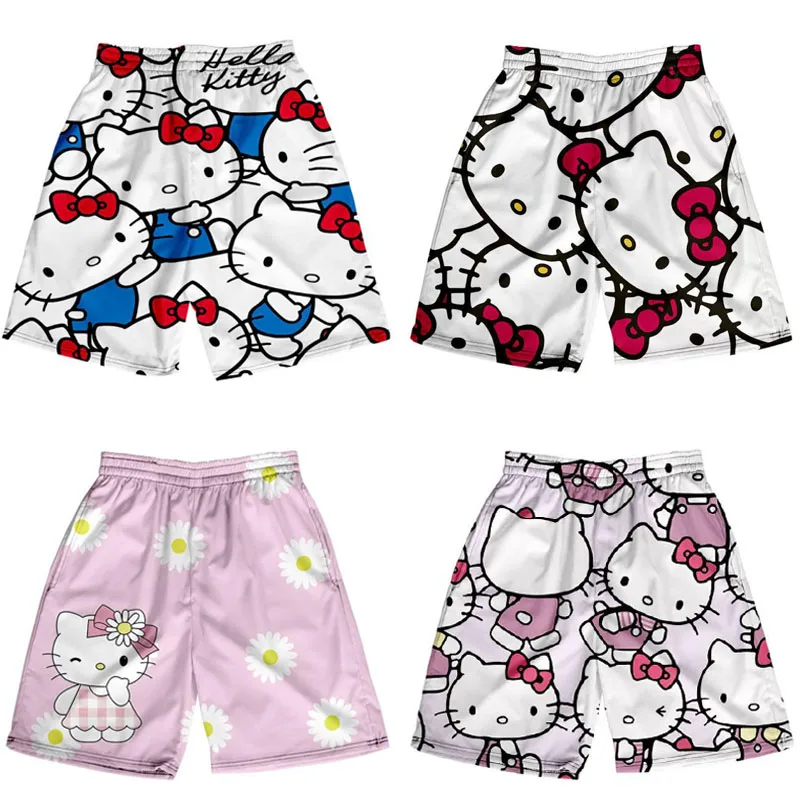 

Милые шорты Sanrios, милые летние шорты с мультяшным рисунком, для мужчин и женщин, свободные пятиконечные брюки, шорты, аксессуары для мальчико...