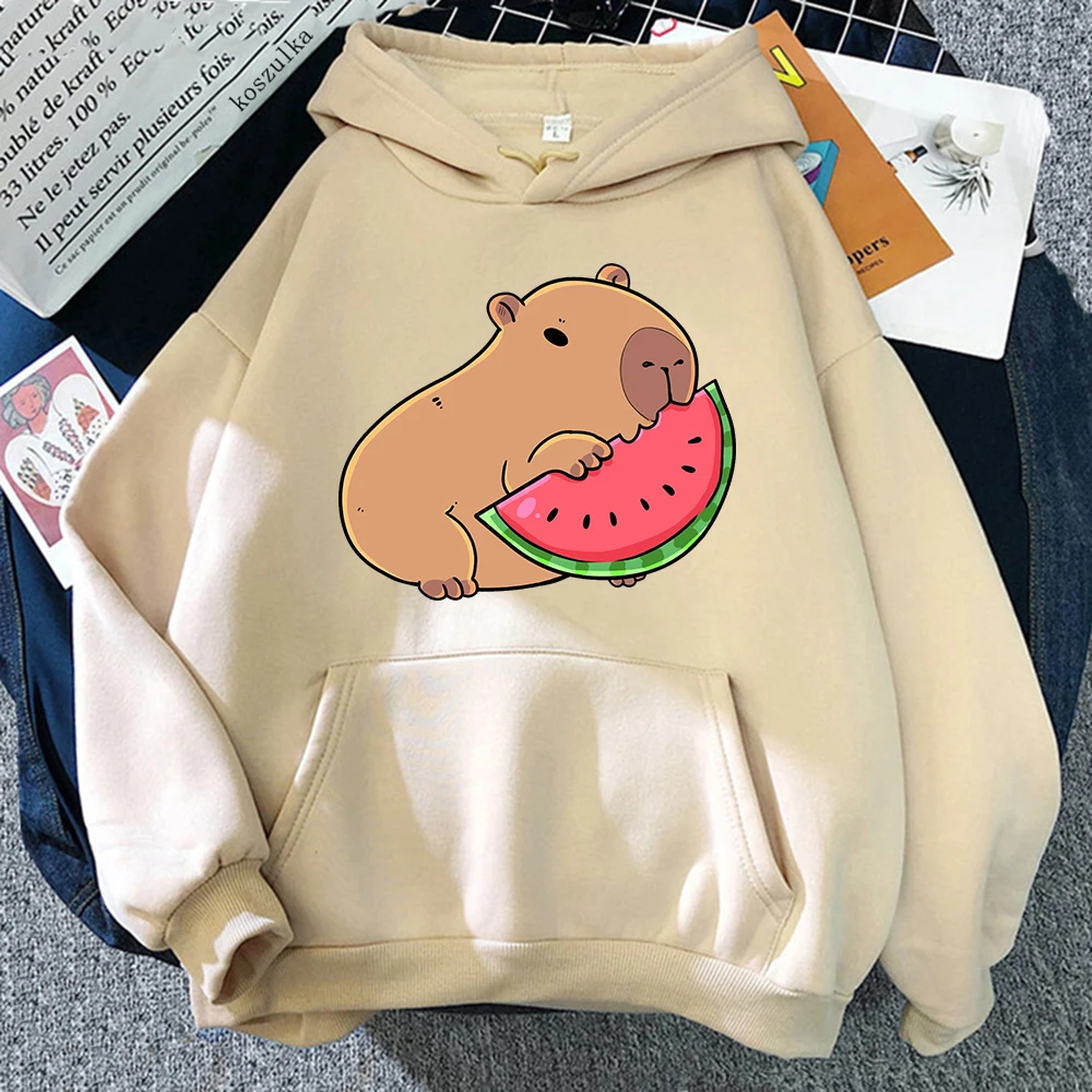 Очаровательная толстовка с капюшоном капибара ест арбуз для женщин/мужчин Harajuku в