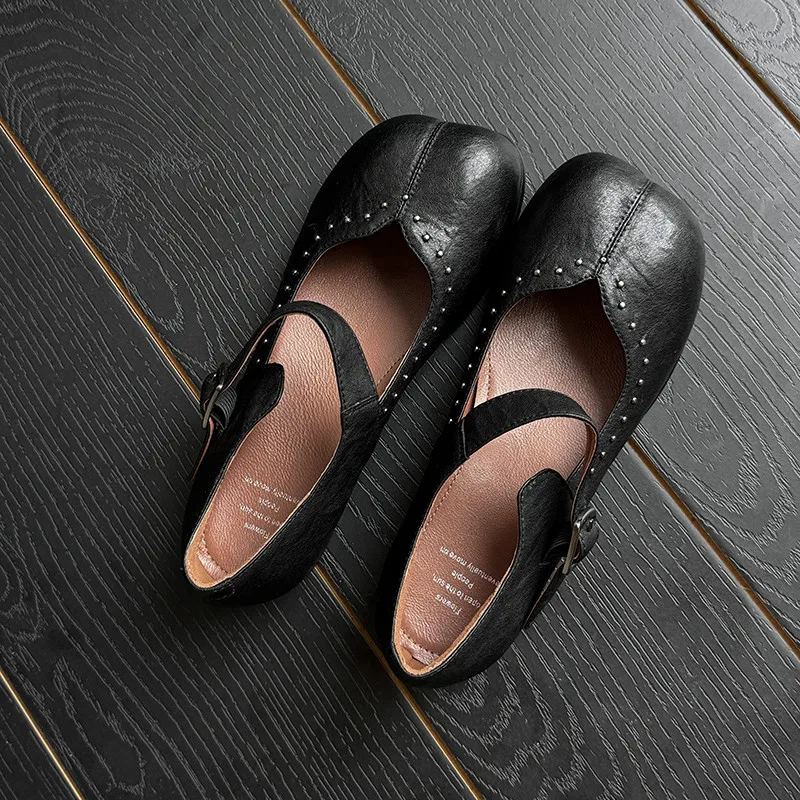 Туфли-лодочки MKKHOU женские с заклепками натуральная кожа низкий каблук Туфли Мэри