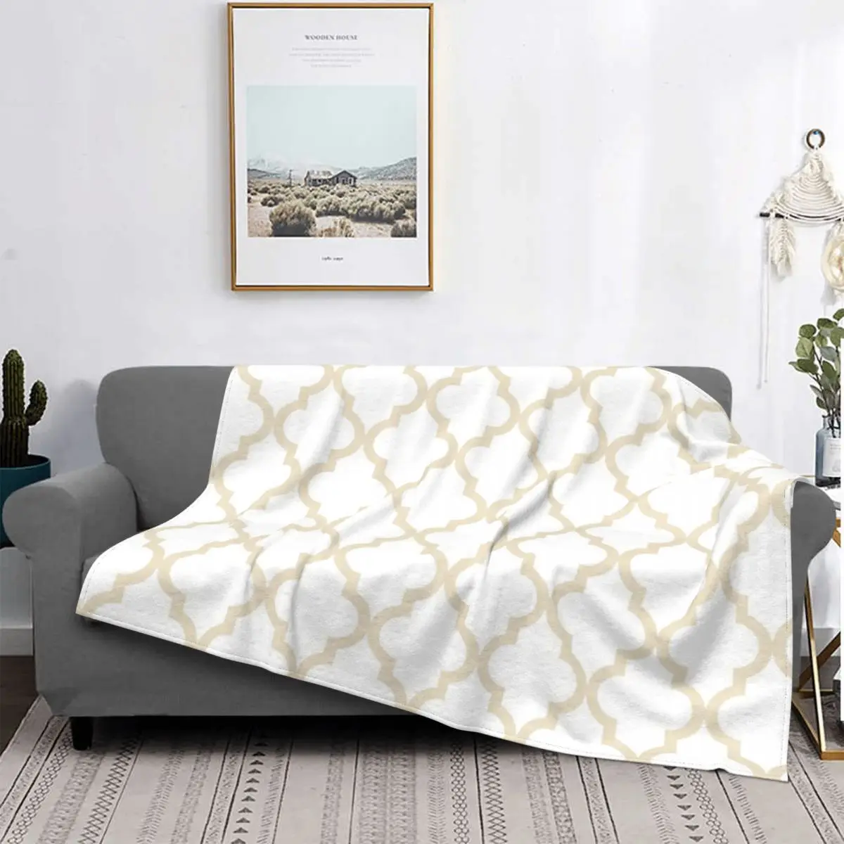 

Manta de muselina con patrón de papel Quatrefoil marroquí, colcha para cama, sofá a cuadros, Picnic, manta de muselina de lino y