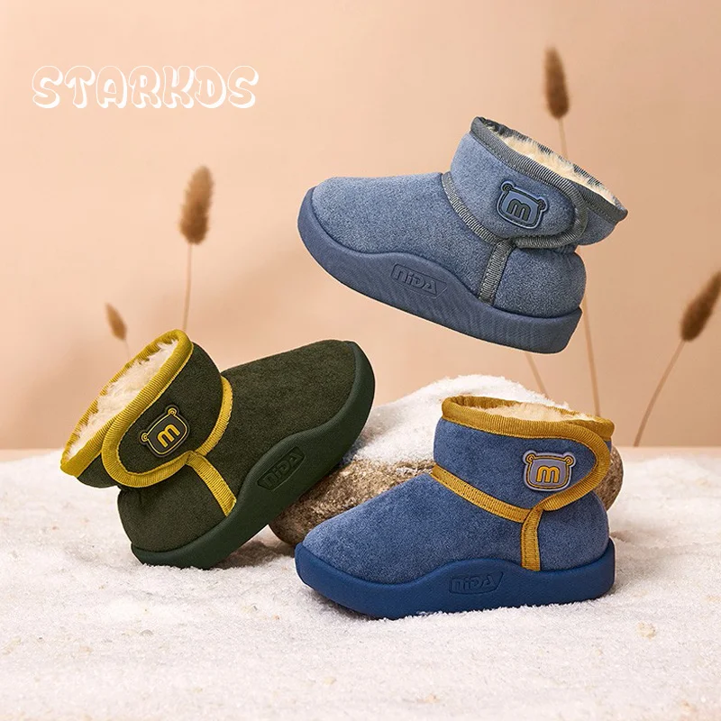 Baby Boy Snow Boots Thick Sole Warm Plush Winter Bootins Toddler Children Cute  Outdoor Cotton Shoes