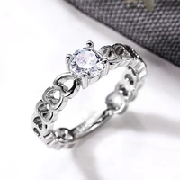 new simple trendy silver plated heart to heart rings for women shine white cz stone inlay fashion jewelry wedding party ring