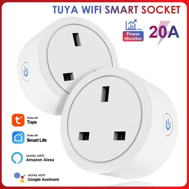 

Tuya WIFI UK Socket With Power Monitor 20A 16A Voice Control Timing Home Power Socket Work With Alexa Google Assistant