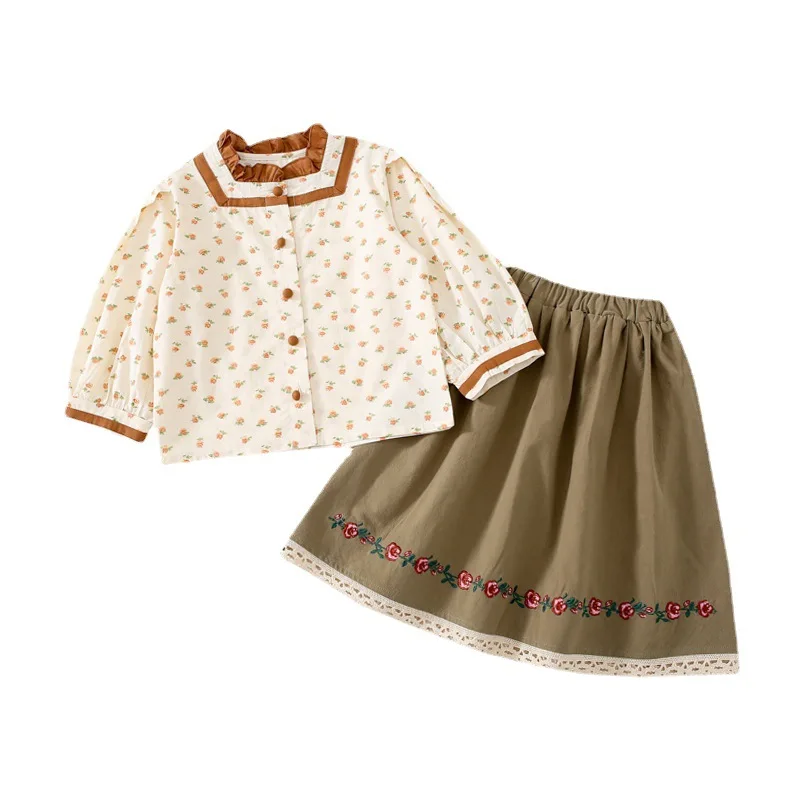 RiniLucia 2022 Spring Girls' Clothing Sets Floral Tops+ Lace Long Skirt 2Pcs Suit Princess Toddler Baby Kids Children Clothes