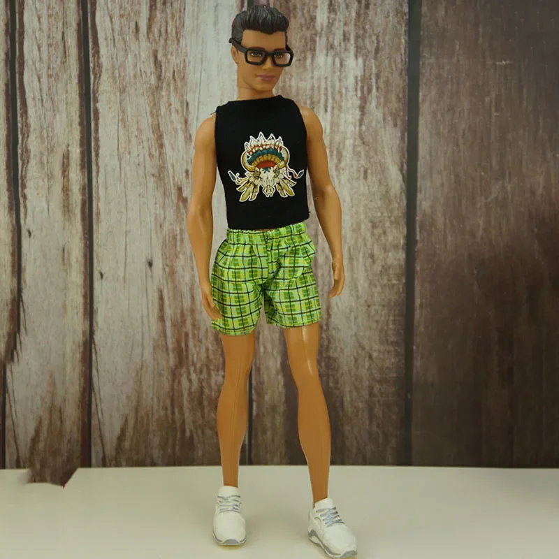 

Комплект одежды для куклы Кена, черный жилет, верх, Зеленые Шорты, модный летний комплект одежды для куклы Барби, бойфренда Кен 1/6, аксессуары для кукол