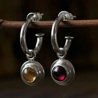 vintage asymmetric color crystal hanging pendant earrings retro bohemian ladies moonstone hook dangle jewelry earrings