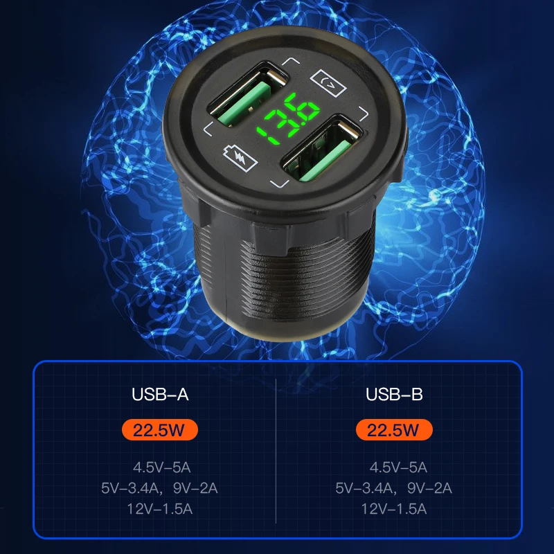 Вольтметр 12 В и переключатель QC 3 0 двойной порт быстрое автомобильное зарядное