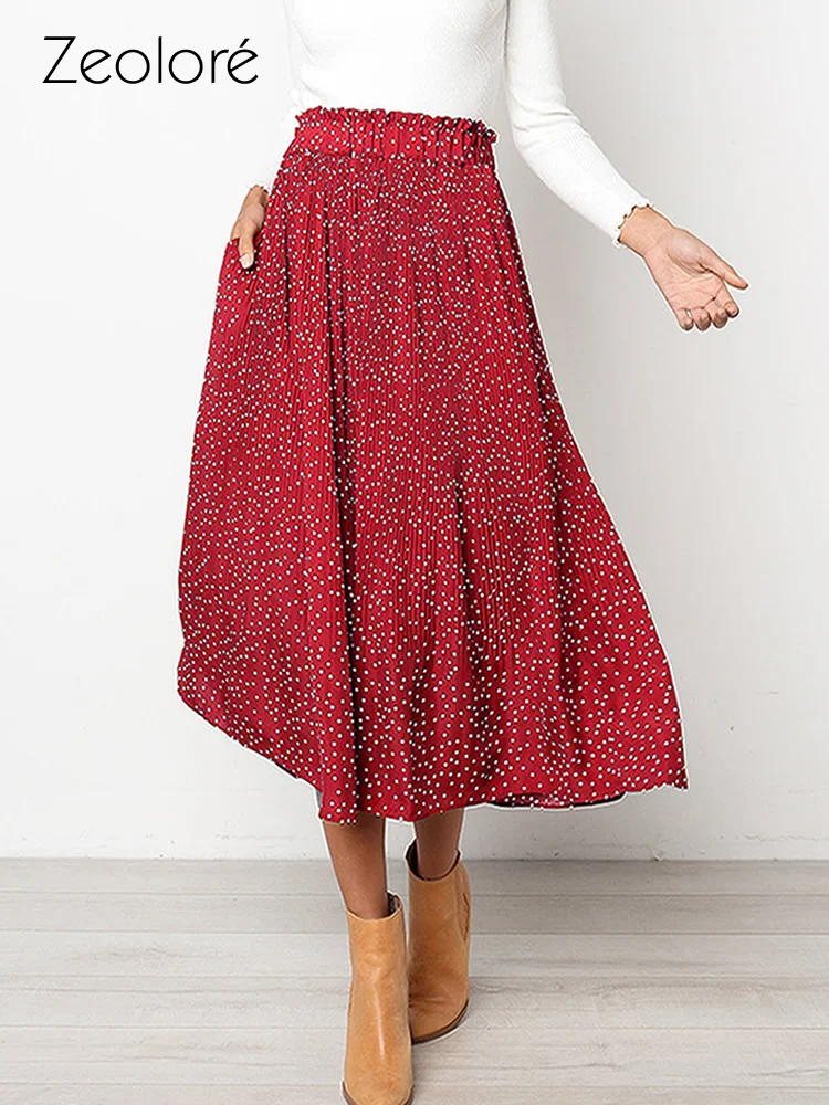 

Zeolore Summer Floral Print Pleated Midi A-line Skirt Women High-waisted Long Skirt Beach Women‘s Bohemian Skirt Vintage QT963