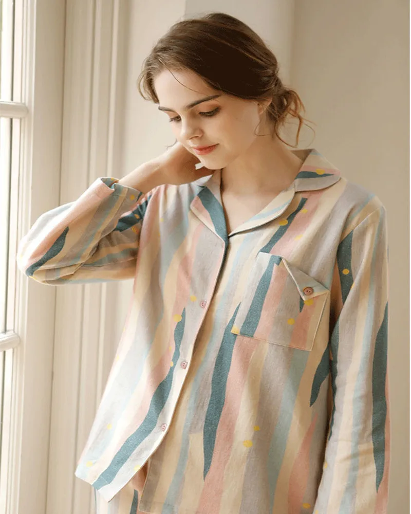 New Spring Sleepwear Suits Vintage Tribute Satin Striped Pajamas Casual Loose Pajama Casual Comfortable Women Home Wear Sets